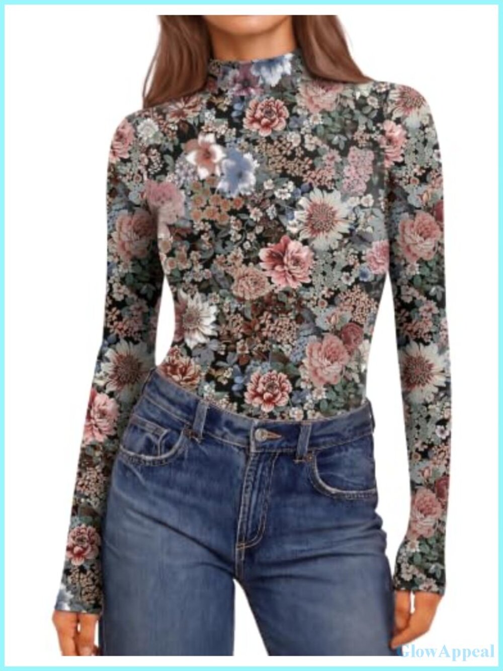 Mesh Long Sleeve Mock Neck Slim Fit Top Women's Sheer Blouse